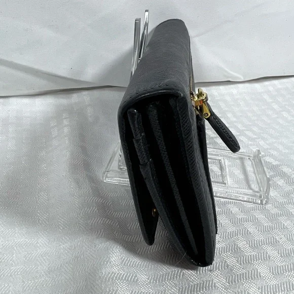 Prada Black Saffiano Bow Long Wallet Zip Coin Italy - Picture 6 of 12